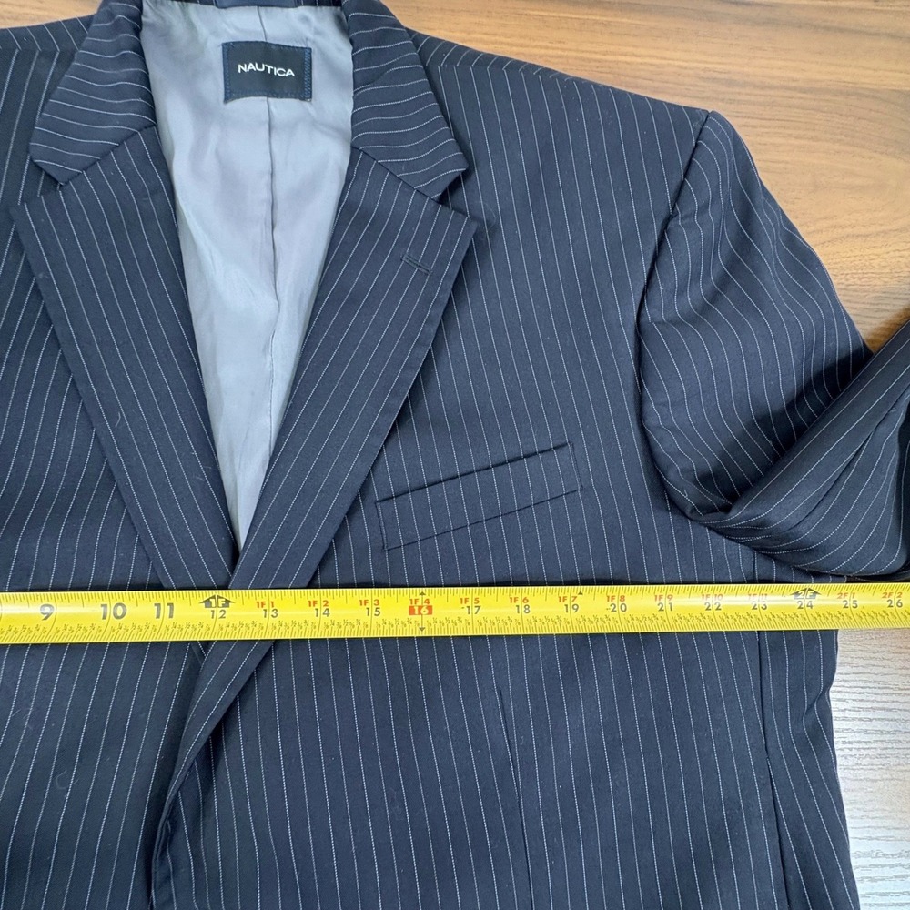 Nautica Men's Pinstripe Navy Blue 100% Wool Blazer Suit Jacket 50L Made in India - Picture 10 of 15